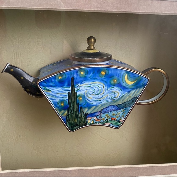 2001 KELVIN CHEN Enamel Lidded Tea Pot Starry Night Vangogh Mini Teapot Framed - Picture 8 of 16